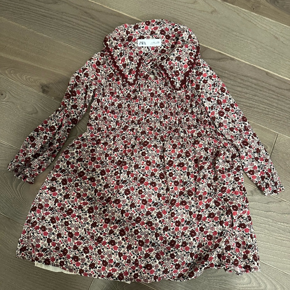 Zara Burgundy and Cream Floral Dress